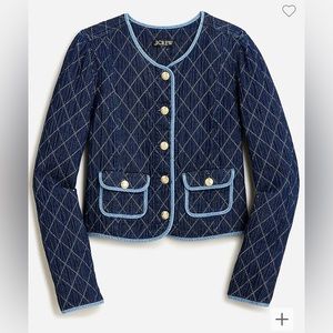 J Crew Quilted Denim Lady Jacket in Medium Indigo Wash